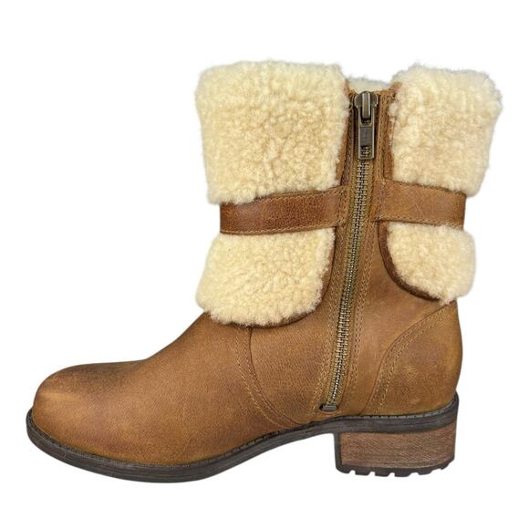 UGG Women’s Blayre II Brown Leather Cuffed Winter Boot Size US 5.5 - Picture 2 of 10